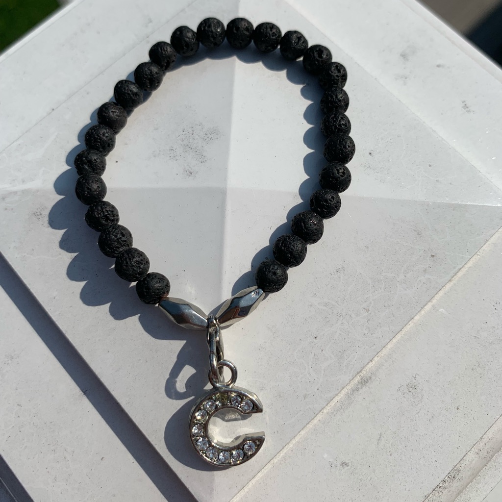Lava Rock “C” Silver Diamond Bracelet Women